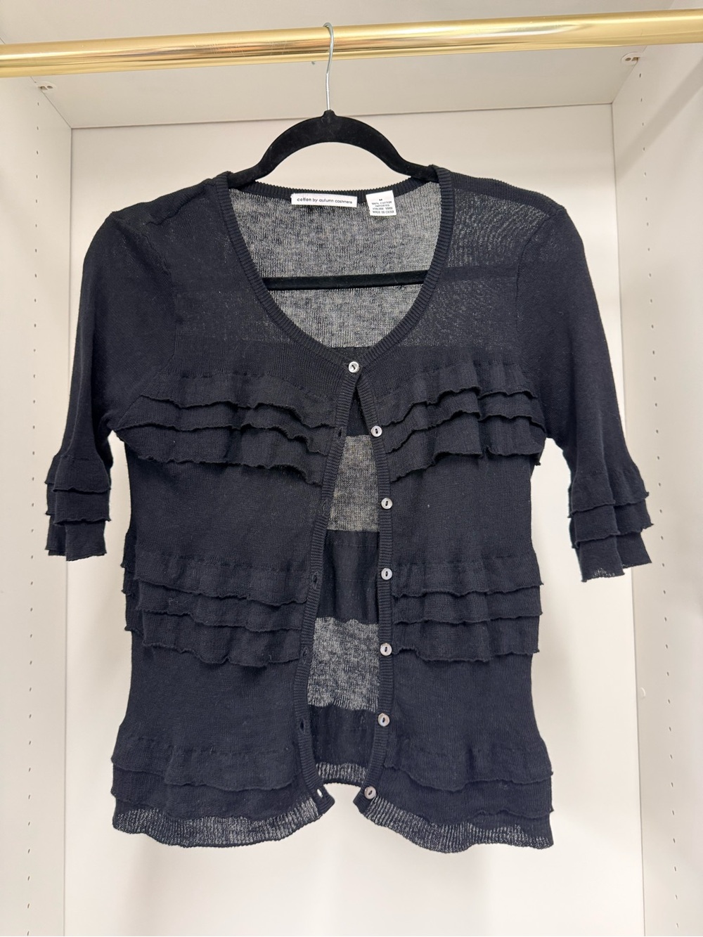 Autumn Cashmere Black Ruffle-Trim Button Cardigan